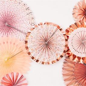 img 1 attached to 🎉 PapaKit Origami Wall Decoration Set (8 Assorted Round Paper Fans) for Birthday Party, Baby Shower, Wedding Events Décor – Creative Art Design Pattern in Lustrous Pink Coral with Metallic Rose Gold