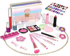 img 4 attached to 🎀 AstaX 22Pcs Kids Makeup Kit: Non-Toxic Pretend Play Cosmetic Toy Set for Girls – Washable, Fashionable Bags Included