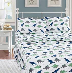 img 2 attached to 🦖 Linen Plus Kids/Teens Ancient Dinosaurs Sheet Set Green Blue Grey White T-rex Green (Full) - Brand New