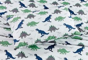 img 1 attached to 🦖 Linen Plus Kids/Teens Ancient Dinosaurs Sheet Set Green Blue Grey White T-rex Green (Full) - Brand New