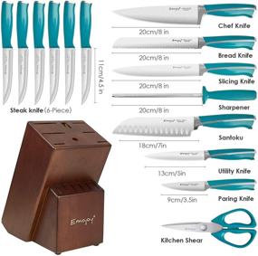 img 3 attached to 🔪 Emojoy 15-Piece Kitchen Knife Set with Wooden Block - Lake Blue Handle, Chef Knife Set, Sharpener, Scissors - German Stainless Steel