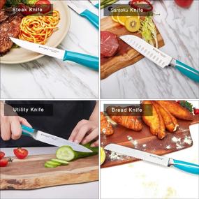 img 1 attached to 🔪 Emojoy 15-Piece Kitchen Knife Set with Wooden Block - Lake Blue Handle, Chef Knife Set, Sharpener, Scissors - German Stainless Steel