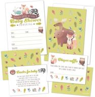 woodland animals baby shower invitations set: 25 gender neutral cards with raffle tickets, book request cards & envelopes logo