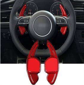 img 4 attached to Enhance Control and Style: Red Carbon Fiber Steering Wheel Shift Blade Paddle Shifter Extension for Audi A3 A4 A5 A8 SQ5 2013-2016 A6 A7 Q3 Q5 2013-2018
