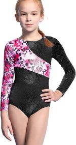 img 4 attached to 🌈 Long Sleeve Girls Gymnastics Leotard: Colorful Ribbons with Pink Leopard Striped Design