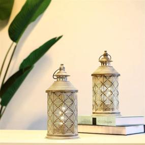 img 4 attached to JHY DESIGN Set of 2 Metal Table Lamps: Battery-Powered Vintage Bedside Lamps with Edison Bulb, Square Pattern – Ideal for Living Room, Bedroom, Weddings, Parties, Garden, Hallways & Outdoor