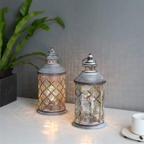 img 2 attached to JHY DESIGN Set of 2 Metal Table Lamps: Battery-Powered Vintage Bedside Lamps with Edison Bulb, Square Pattern – Ideal for Living Room, Bedroom, Weddings, Parties, Garden, Hallways & Outdoor