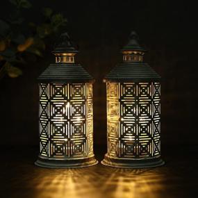 img 3 attached to JHY DESIGN Set of 2 Metal Table Lamps: Battery-Powered Vintage Bedside Lamps with Edison Bulb, Square Pattern – Ideal for Living Room, Bedroom, Weddings, Parties, Garden, Hallways & Outdoor