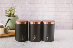 img 3 attached to 🖤 Inspired Designs Chic Canister Sets for the Kitchen, Set of 3, Labeled Sugar, Tea, and Coffee, Airtight Stainless-Steel Lids, Countertop Pantry Storage Containers, Contemporary Farmhouse Home Decor, (Black)