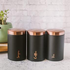 img 4 attached to 🖤 Inspired Designs Chic Canister Sets for the Kitchen, Set of 3, Labeled Sugar, Tea, and Coffee, Airtight Stainless-Steel Lids, Countertop Pantry Storage Containers, Contemporary Farmhouse Home Decor, (Black)