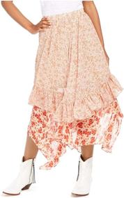 img 1 attached to Стильная юбка Free People для женщин с цветочным узором кораллового цвета, миди, с оборками, размер 8 - бесплатная доставка!