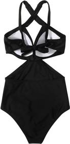 img 1 attached to 👙 RUUHEE Women's Tummy Control Criss Cross Halter One Piece Swimsuit with Ruched Detail and Adjustable Tie Back - Stylish Bathing Suit