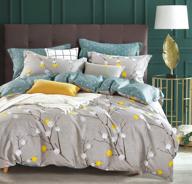 🌿 sleepbella 600tc cotton grey branch duvet cover queen with yellow turquoise polka dot design - reversible comforter cover (queen, grey branch) logo