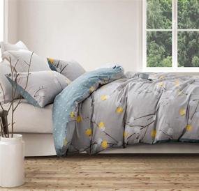 img 3 attached to 🌿 SLEEPBELLA 600TC Cotton Grey Branch Duvet Cover Queen with Yellow Turquoise Polka Dot Design - Reversible Comforter Cover (Queen, Grey Branch)