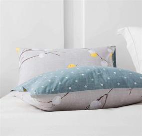 img 1 attached to 🌿 SLEEPBELLA 600TC Cotton Grey Branch Duvet Cover Queen with Yellow Turquoise Polka Dot Design - Reversible Comforter Cover (Queen, Grey Branch)