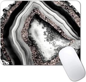 img 4 attached to 🖱️ IMAYONDIA Square Mouse Pad with Custom Design, Non-Slip Rubber Base - Black and White Agate, Grey Gold Marble - 9.5 x 7.9 Inch