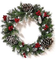 🎄 christmas wreath for front door - festive decorations with red berry pine cones - outdoor christmas wreath with 50 led lights - perfect for fireplace, walls, stairs - 18 inch inner diameter логотип