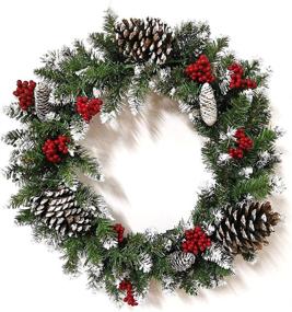 img 4 attached to 🎄 Christmas Wreath for Front Door - Festive Decorations with Red Berry Pine Cones - Outdoor Christmas Wreath with 50 LED Lights - Perfect for Fireplace, Walls, Stairs - 18 inch Inner Diameter