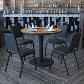 img 3 attached to 🪑 Versatile and Stylish 36'' Round Walnut Laminate Table Set with X-Base and 4 Sleek Black Trapezoidal Back Banquet Chairs by Flash Furniture