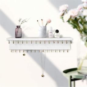 img 2 attached to 🏷 SANY DAYO HOME Rustic Pine Wood Jewelry Organizer with 30 Hooks and Cosmetics Shelf - Wall Mounted Holder for Necklaces and Bracelets - Ideal for Kids and Adults - 15 x 3 x 4 inches - Retro White