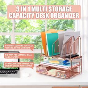 img 3 attached to 🌹 Stylish Rose Gold Desk Organizer: Beiz with Drawer, Trays, and File Holders for Women's Office Supplies - Home, School, College Dorm
