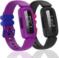 waterproof silicone bands for fitbit ace 3 - soft replacement bands for kids boys girls bracelet accessories sports band - grape black - fitbit ace 3 activity tracker logo