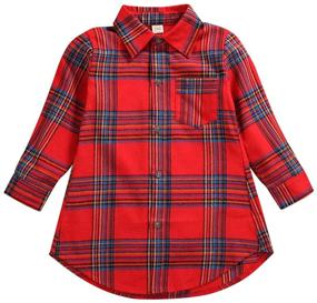 img 4 attached to Long Sleeve Plaid Flannel Little Girls Dress 👕 Shirt with Button Down – Perfect for Kids and Babies