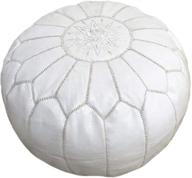 marrakesh ottoman pouf: genuine goatskin leather for luxurious living room decor - versatile hassock, footstool & ottoman - large and round design - unstuffed with stuffing instructions included (white) logo