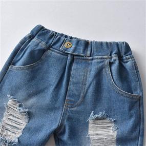 img 2 attached to 👖 QZH.DUAO EMAOR Unisex Kids Baby Elastic Waist Denim Pants Jeans & Shorts: Trendy Ripped Holes | 18 Months - 8 Years