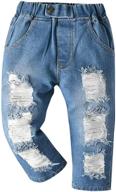 👖 qzh.duao emaor unisex kids baby elastic waist denim pants jeans & shorts: trendy ripped holes | 18 months - 8 years logo