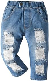 img 4 attached to 👖 QZH.DUAO EMAOR Unisex Kids Baby Elastic Waist Denim Pants Jeans & Shorts: Trendy Ripped Holes | 18 Months - 8 Years