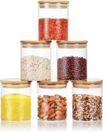 🍯 6-pack of airtight 16oz glass food storage jars with wooden bamboo lids - ideal for coffee, tea, cookies, candy, and more - kitchen glass canisters логотип