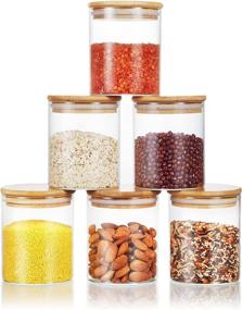 img 4 attached to 🍯 6-Pack of Airtight 16oz Glass Food Storage Jars with Wooden Bamboo Lids - Ideal for Coffee, Tea, Cookies, Candy, and More - Kitchen Glass Canisters