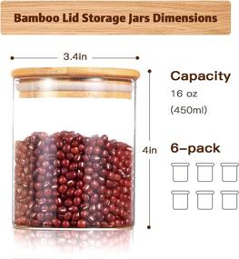 img 3 attached to 🍯 6-Pack of Airtight 16oz Glass Food Storage Jars with Wooden Bamboo Lids - Ideal for Coffee, Tea, Cookies, Candy, and More - Kitchen Glass Canisters