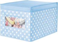 📦 mdesign soft fabric closet storage organizer box with clear window and lid – ideal for child's room, nursery, playroom – polka dot pattern - light blue with white dots logo