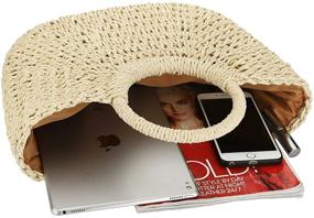 img 2 attached to 🌾 Natural Chic Straw Handbag with Round Handle - EROUGE Retro Summer Beach Bag