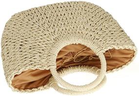 img 1 attached to 🌾 Natural Chic Straw Handbag with Round Handle - EROUGE Retro Summer Beach Bag