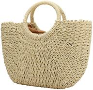 🌾 natural chic straw handbag with round handle - erouge retro summer beach bag logo