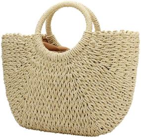 img 4 attached to 🌾 Natural Chic Straw Handbag with Round Handle - EROUGE Retro Summer Beach Bag
