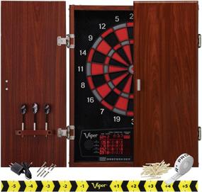 img 4 attached to 🎯 GLD Products Neptune Electronic Dartboard Cabinet Combo - Viper Pro Size with Over 55 Games, Large Auto-Scoring LCD Cricket Display, Extended Dart Catch Area, and 16 Player Multiplayer. Includes Soft Tip Darts, Power Adapter - 21.5" L x 26.5" W x 3.5" H