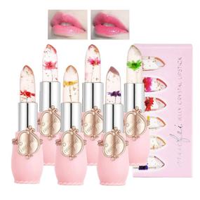 img 4 attached to 💄 Petansy 6-Pack Crystal Jelly Flower Lipstick Set - Nutritious Temperature Change Lip Balm for Long-Lasting Moisturized Lips - Magic Color-Changing Lip Gloss Stick Set