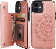 🌸 vaburs iphone 12/12 pro case wallet: mandala floral design, pu leather, card holder, shockproof, rose gold (6.1 inch) logo