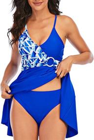 img 1 attached to Soyea Womens Plus Size Swimdress: Floral Two Piece Swimsuit with Retro Print Tankini and Bikini Bottom