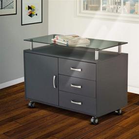 img 4 attached to 🗄️ Graphite TECHNI MOBILI Rolling Storage Cabinet Featuring a Frosted Glass Top