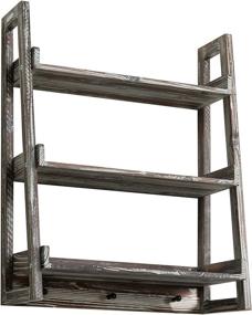 img 1 attached to 🧺 MyGift Torched Wood Wall-Mounted Bathroom Shelf: 3-Tier Cascading Ladder Shelves with Hooks