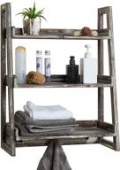 🧺 mygift torched wood wall-mounted bathroom shelf: 3-tier cascading ladder shelves with hooks logo