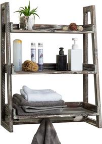img 4 attached to 🧺 MyGift Torched Wood Wall-Mounted Bathroom Shelf: 3-Tier Cascading Ladder Shelves with Hooks