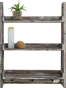 img 3 attached to 🧺 MyGift Torched Wood Wall-Mounted Bathroom Shelf: 3-Tier Cascading Ladder Shelves with Hooks