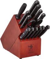 henckels solution 15-piece kitchen knife set with block, chef knife, paring knife, utility knife, bread knife, steak knife, black, stainless steel logo