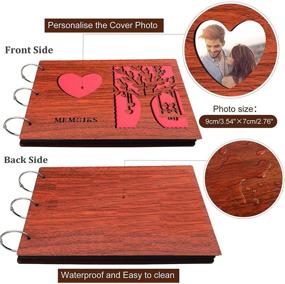 img 2 attached to 📚 Wood Scrapbooking Supplies Kit - Wooden Photo Album for Couples Anniversary, Travelling Scrapbook Adventure Book with 60 Pages. Includes 8 Color Pens, 8 Drawing Stencils, and 6 Stickers.